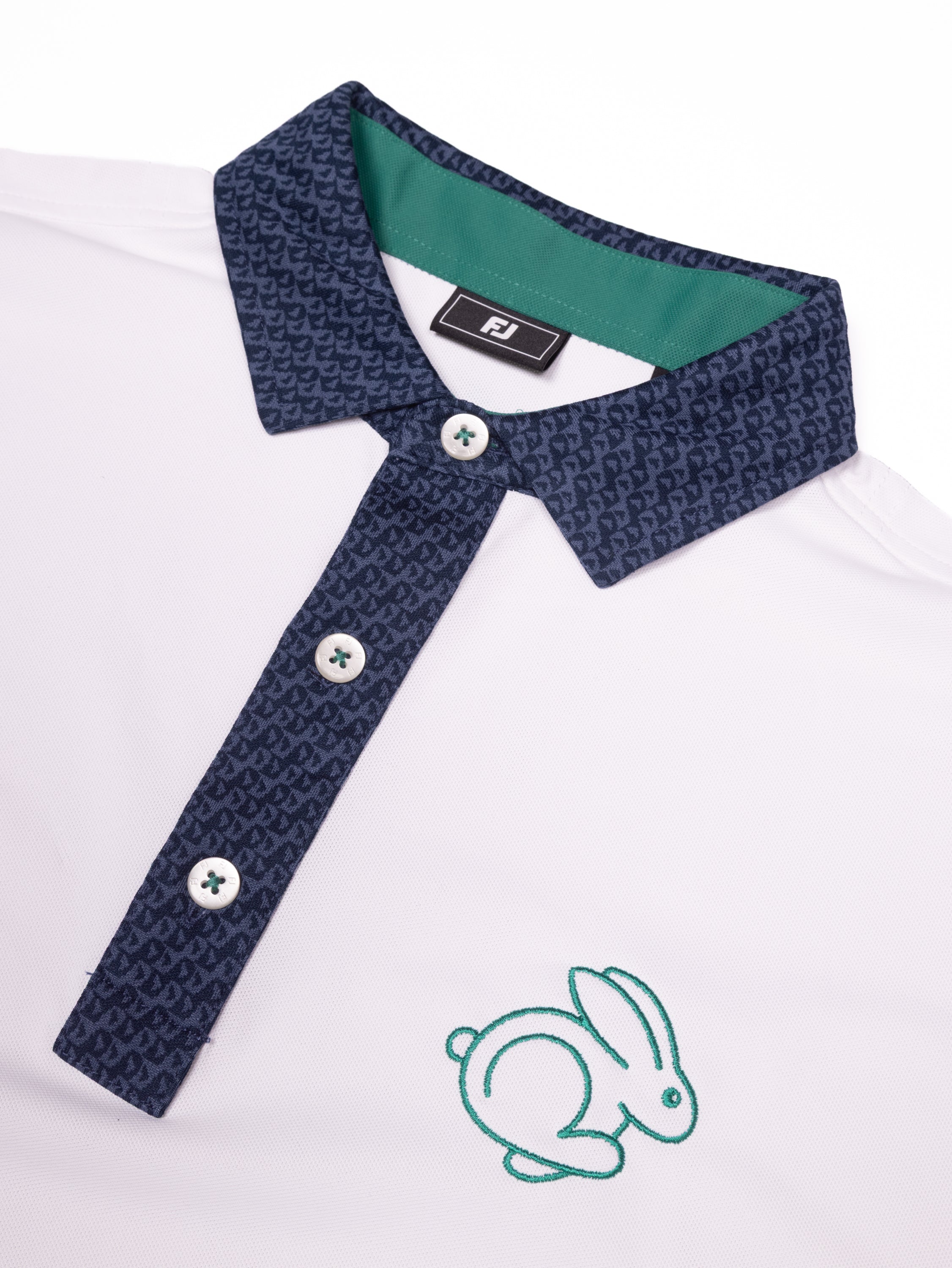 FOOTJOY STAR GEO TRIM PIQUE POLO – 39286 WHITE/ NAVY