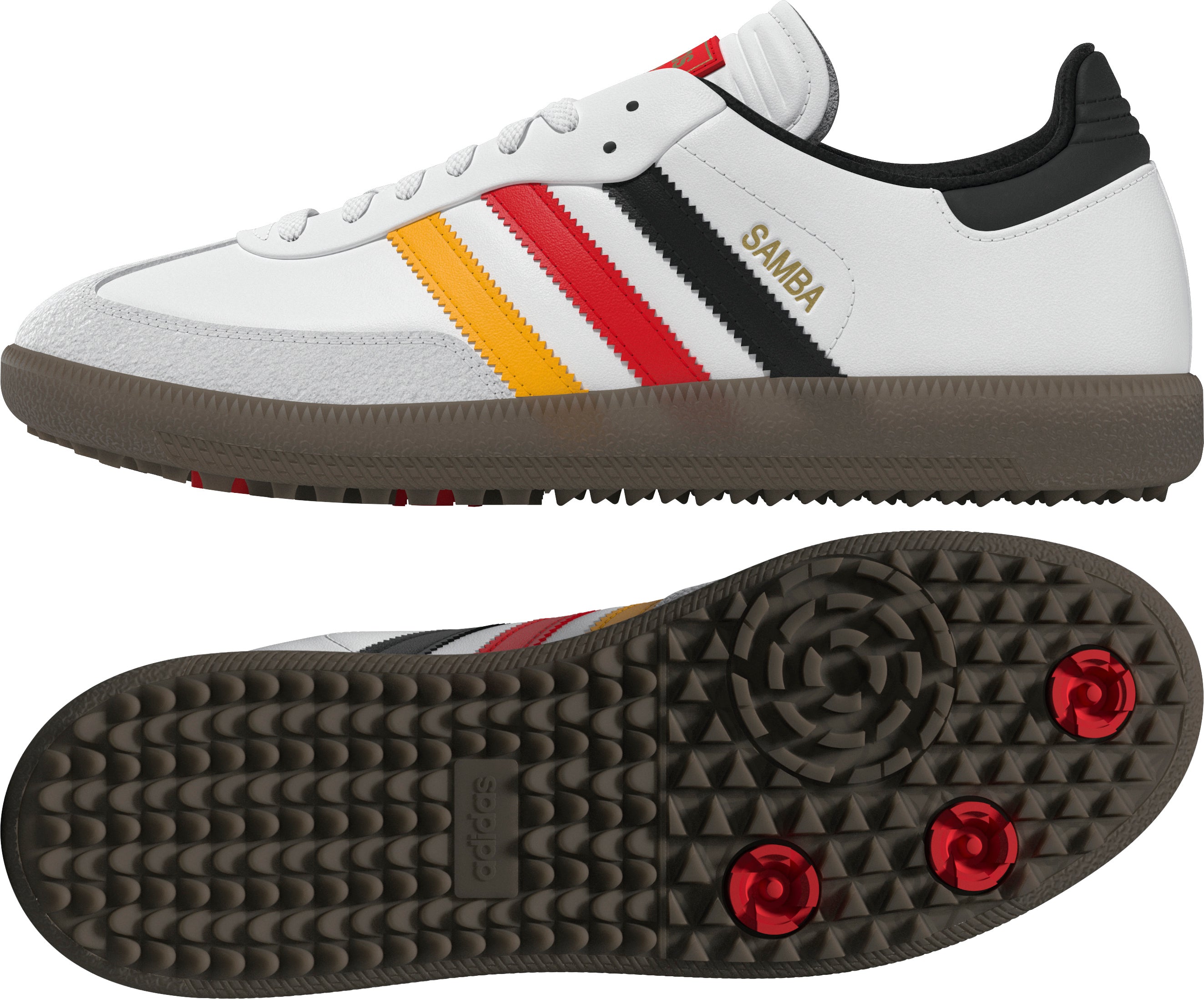 ADIDAS SAMBA GOLF- WHITE/ YELLOW/ RUBY RED/ BLACK & GUM3 SOLE